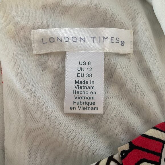 London Times Red Print Maxi Dress with Back Keyhole Cutout, Sleeveless Size 8 - Picture 5 of 7
